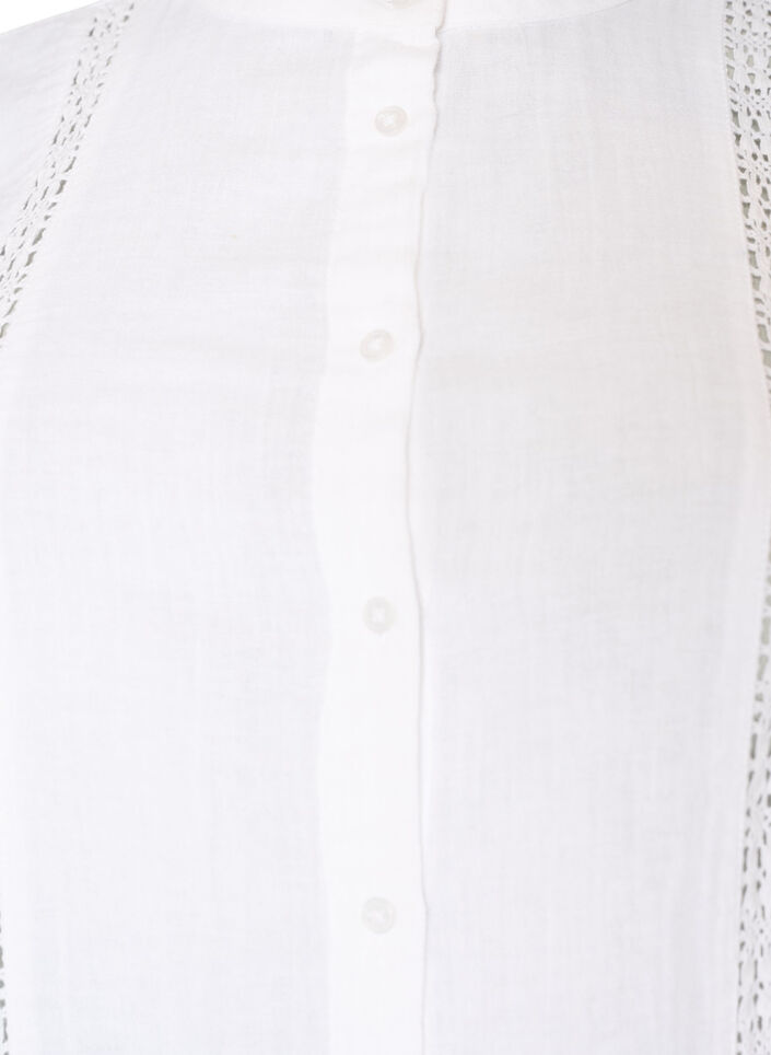 Blouse &agrave; manches courtes en mousseline de coton avec bordure en crochet, Blanc, Packshot image number 2