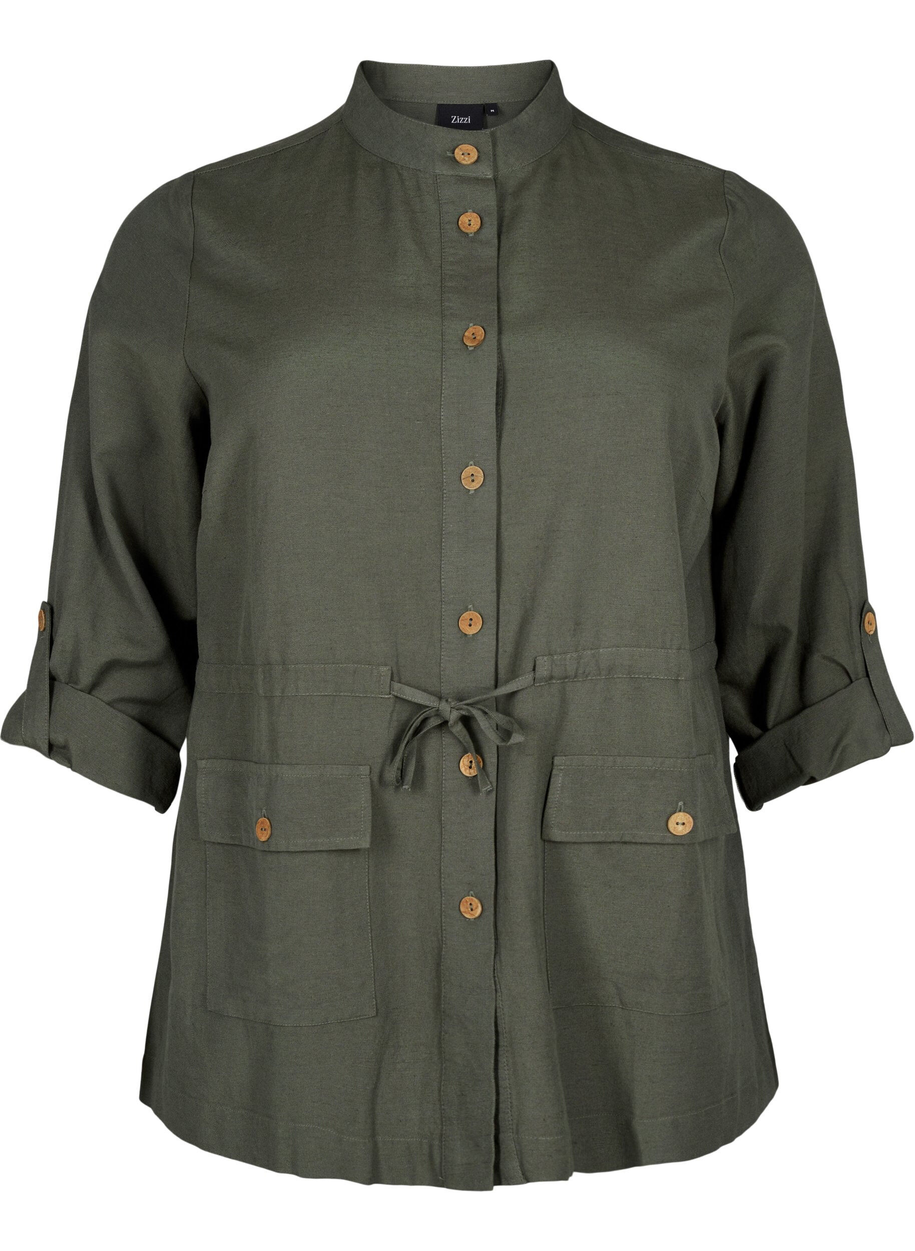 Zizzi Chemise en m&eacute;lange de lin avec des poches, Thyme, Packshot image number 0