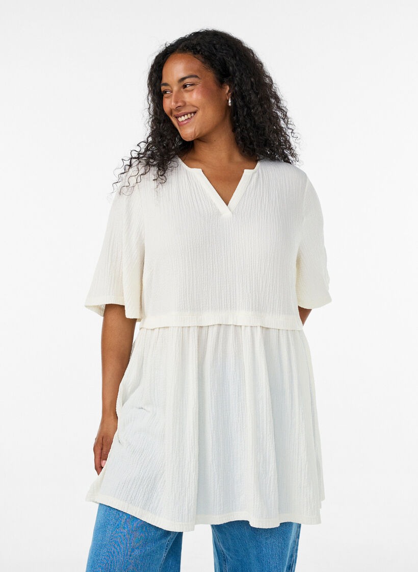 Tunique froiss&eacute;e &agrave; manches 1/2, Vanille, Model image number 0