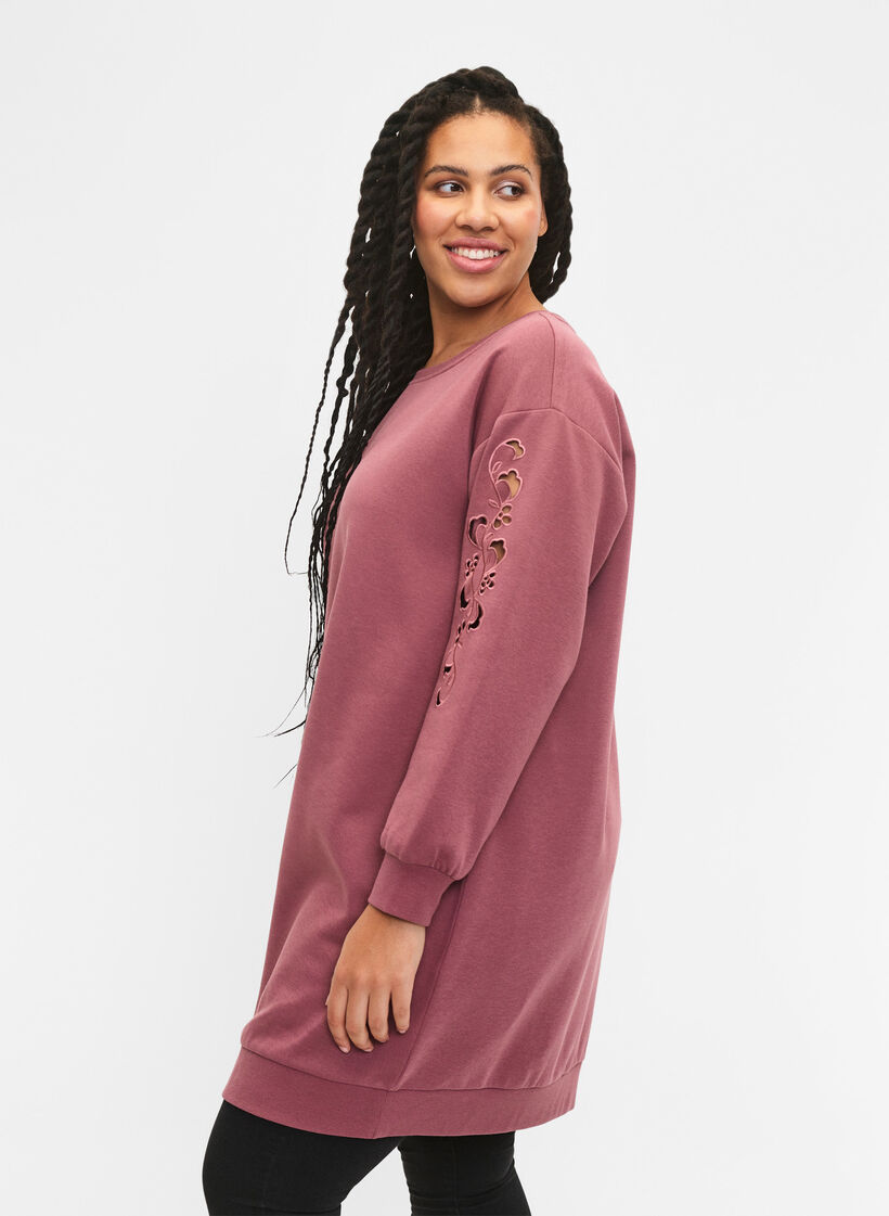 Robe sweat avec détails brodés., Rose Brown, Model image number 1
