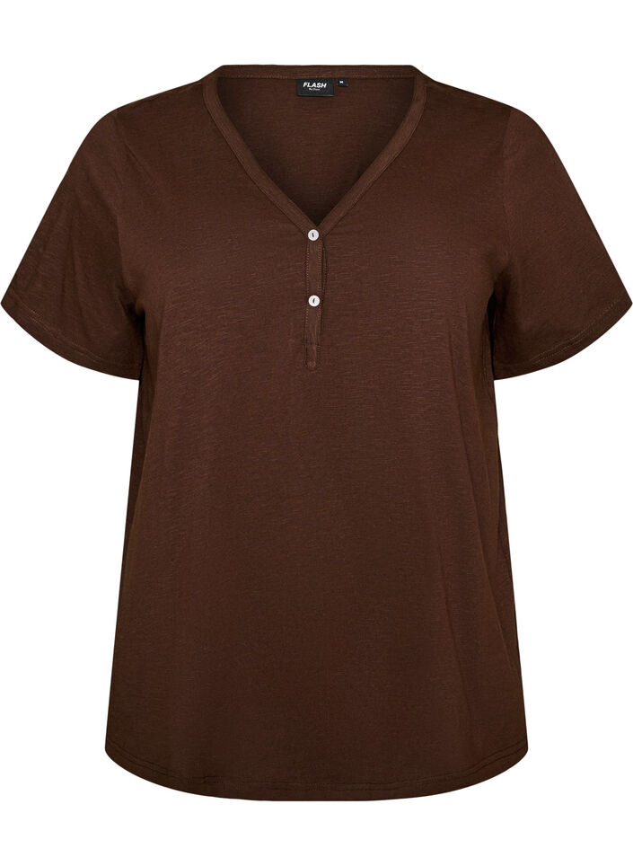 T-shirt dot&eacute; de boutons, Marron, Packshot image number 0