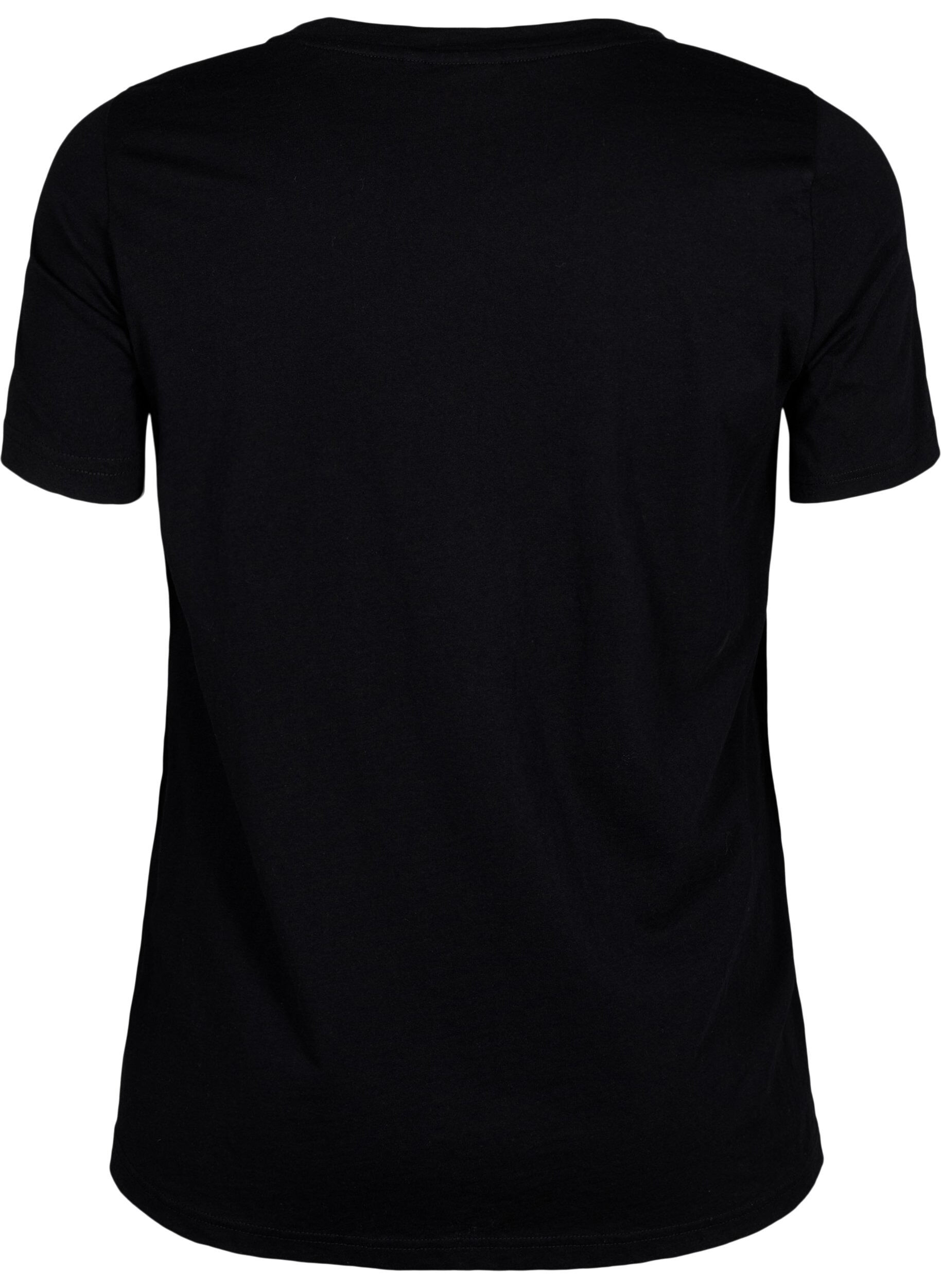 Zizzi T-shirt &agrave; motif, Black w. Flower, Packshot image number 1