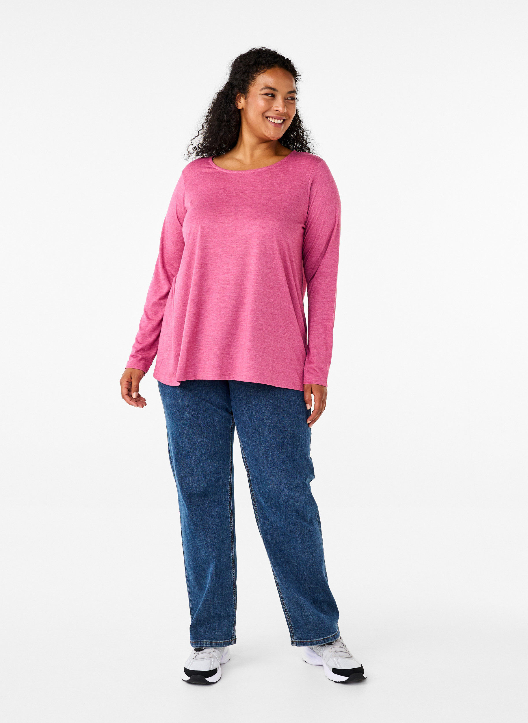 Zizzi T-shirt &agrave; manches longues et &agrave; col rond, Malaga Mel., Model image number 2