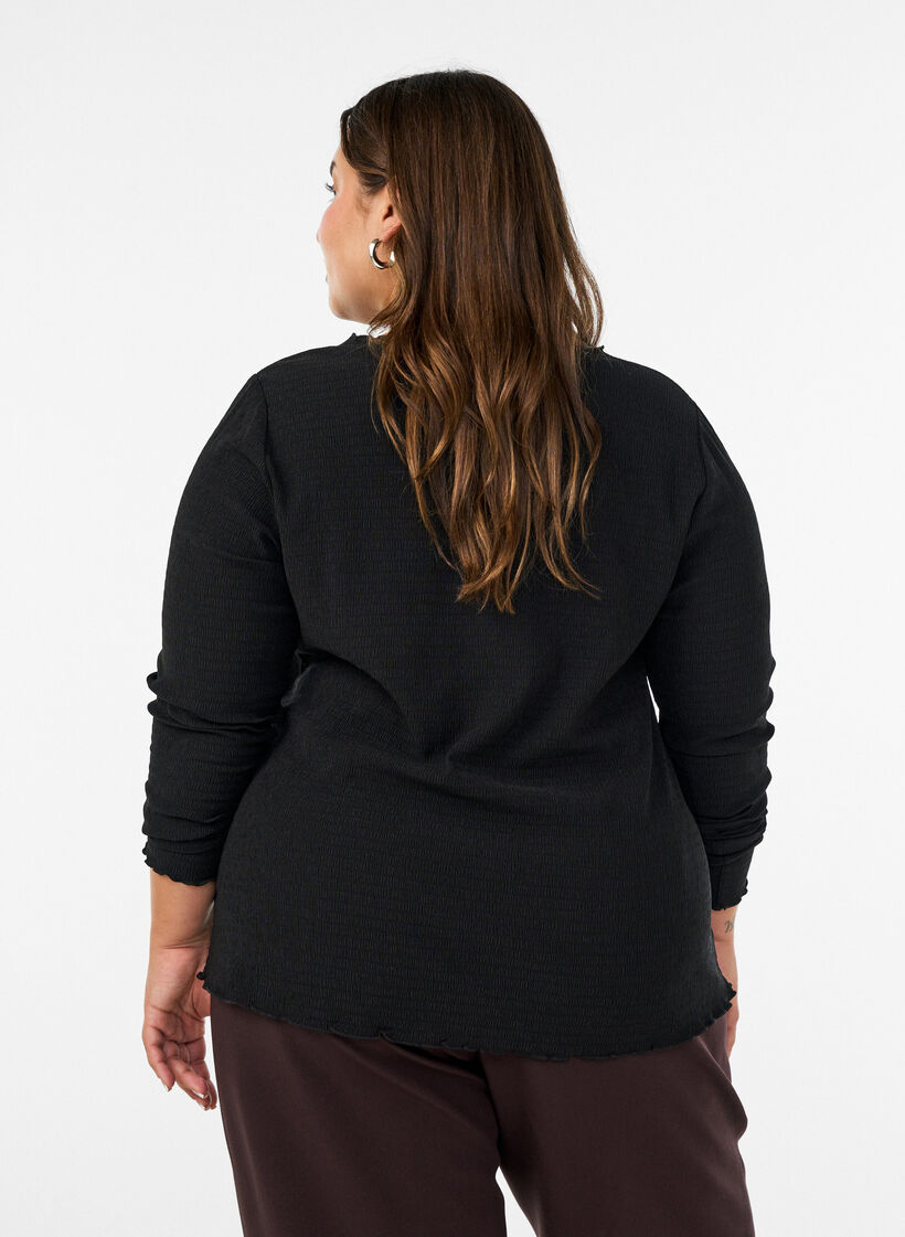 Blouse textur&eacute;e avec bords ondul&eacute;s, Noir, Model image number 2