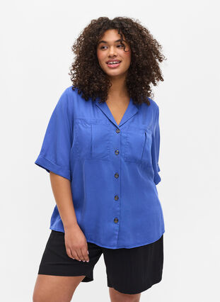 Chemise à manches courtes avec poches poitrine, Dazzling Blue, Model image number 0