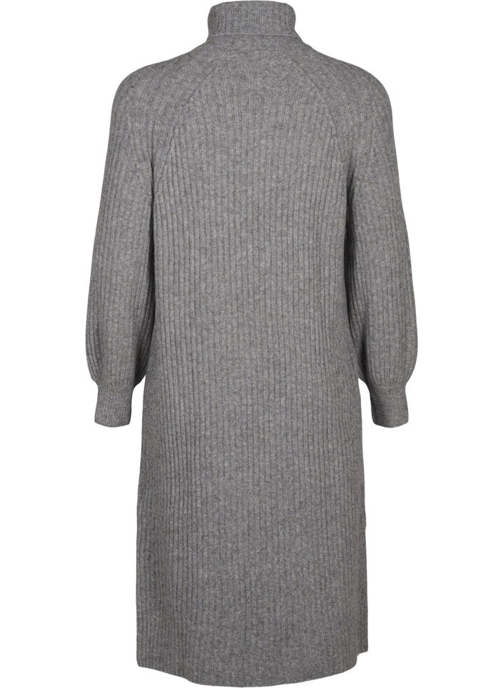 Longue robe en maille avec col roulé, Medium Grey Mel., Packshot image number 1