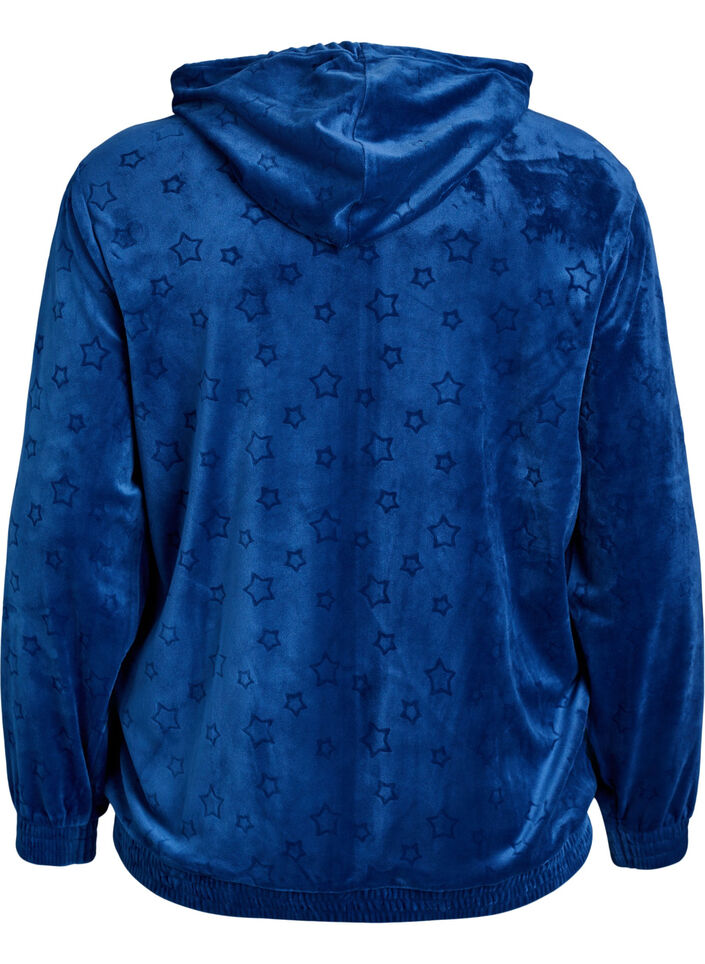Cardigan &agrave; capuche en velours avec poches, Bleu, Packshot image number 1