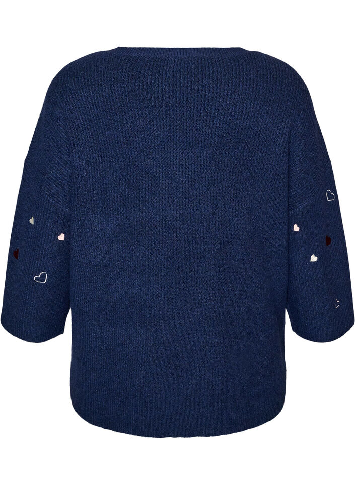 Pull &agrave; c&oelig;urs et manches 3/4, Bleu, Packshot image number 1