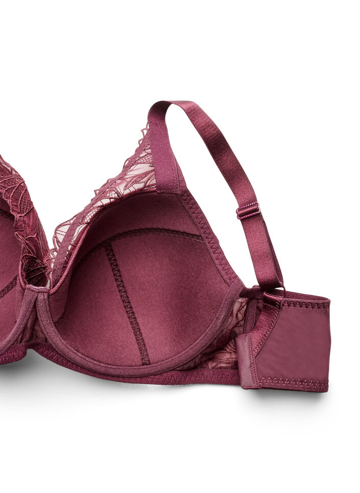Soutien-gorge rembourr&eacute; en dentelle avec armatures, Bordeaux, Packshot image number 3
