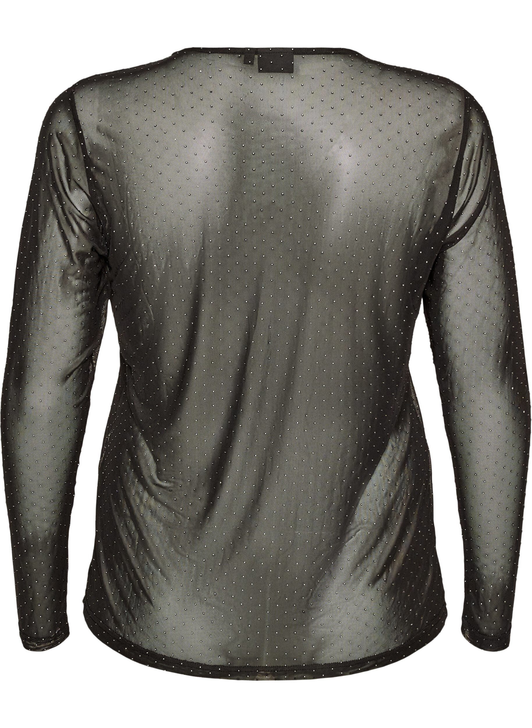 ZizziBlouse en maille transparente avec strass, Noir, Packshot image number 1