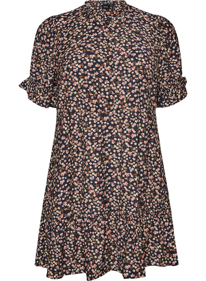 Robe courte en viscose avec volants, Bleu, Packshot image number 0