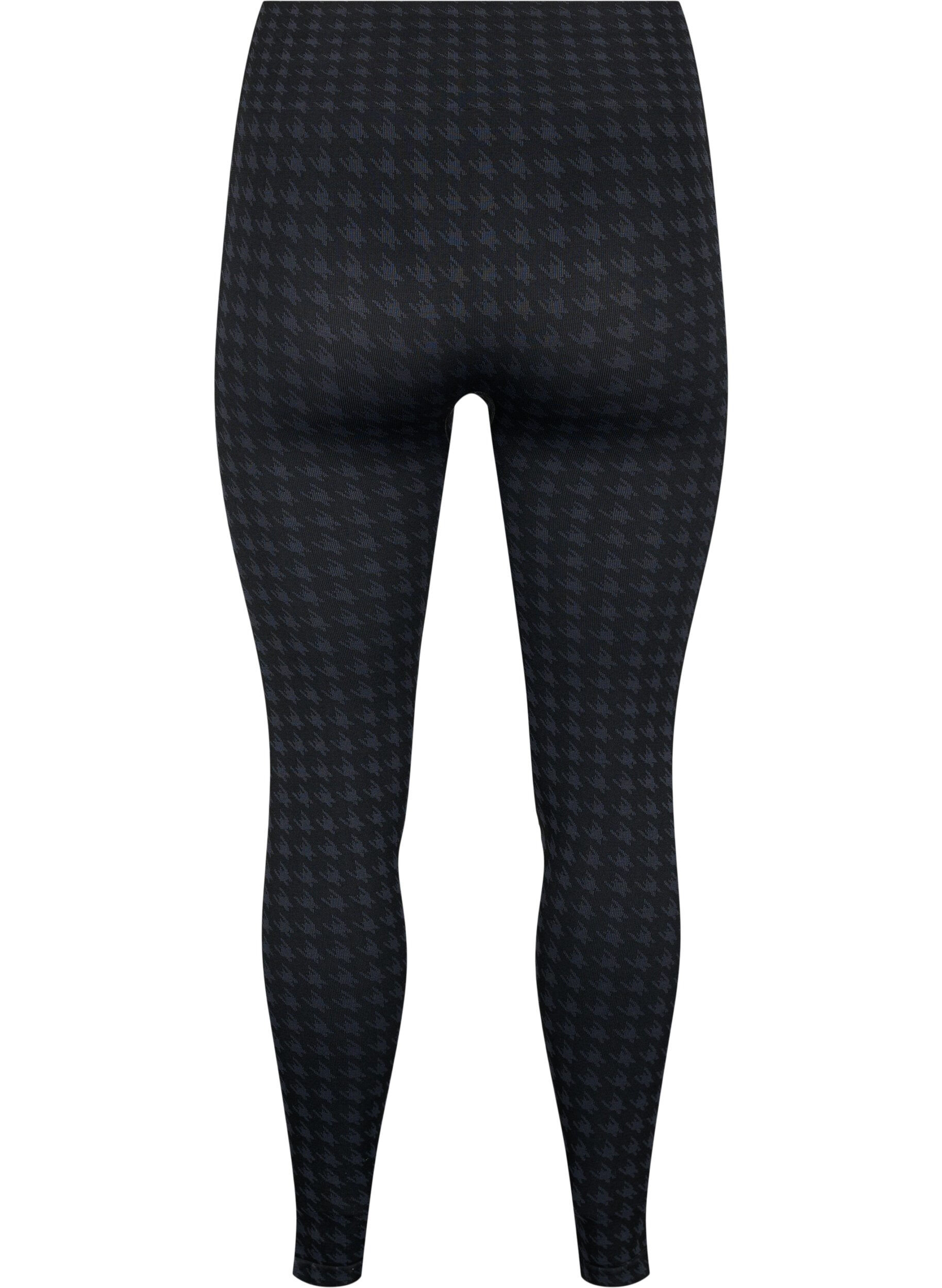 Zizzi Leggings sans coutures &agrave; motif pied-de-poule, Black w. Dark Grey, Packshot image number 1
