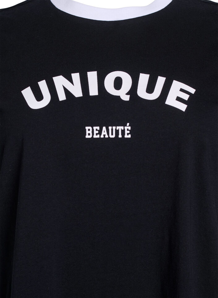 T-shirt avec imprimé de texte et bordure contrastée, Noir, Packshot image number 2