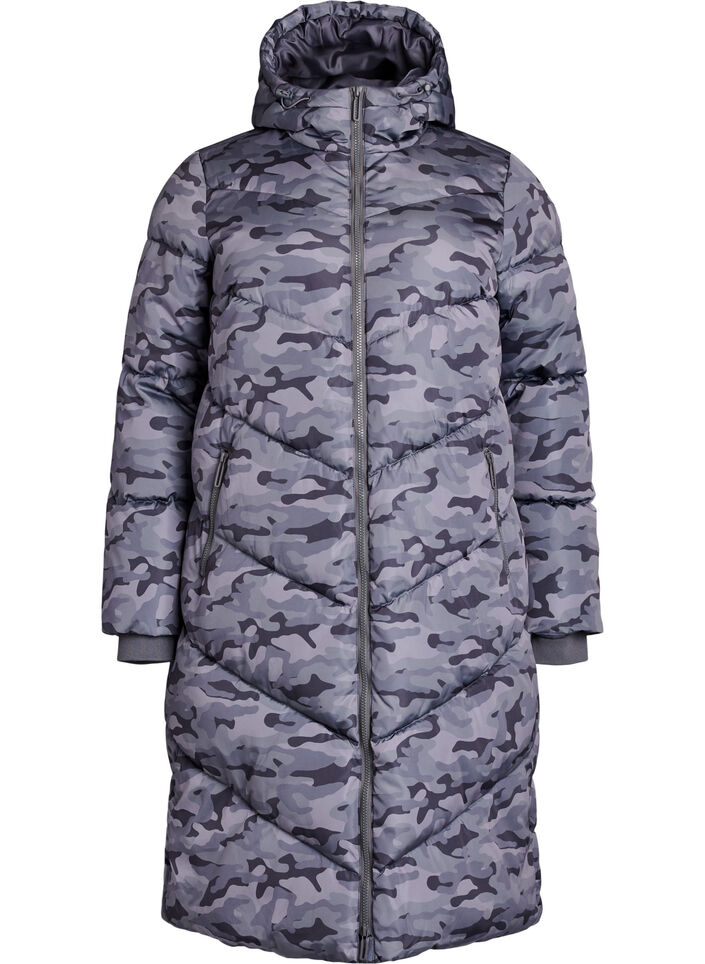 Doudoune longue camouflage, Gris anthracite, Packshot image number 0