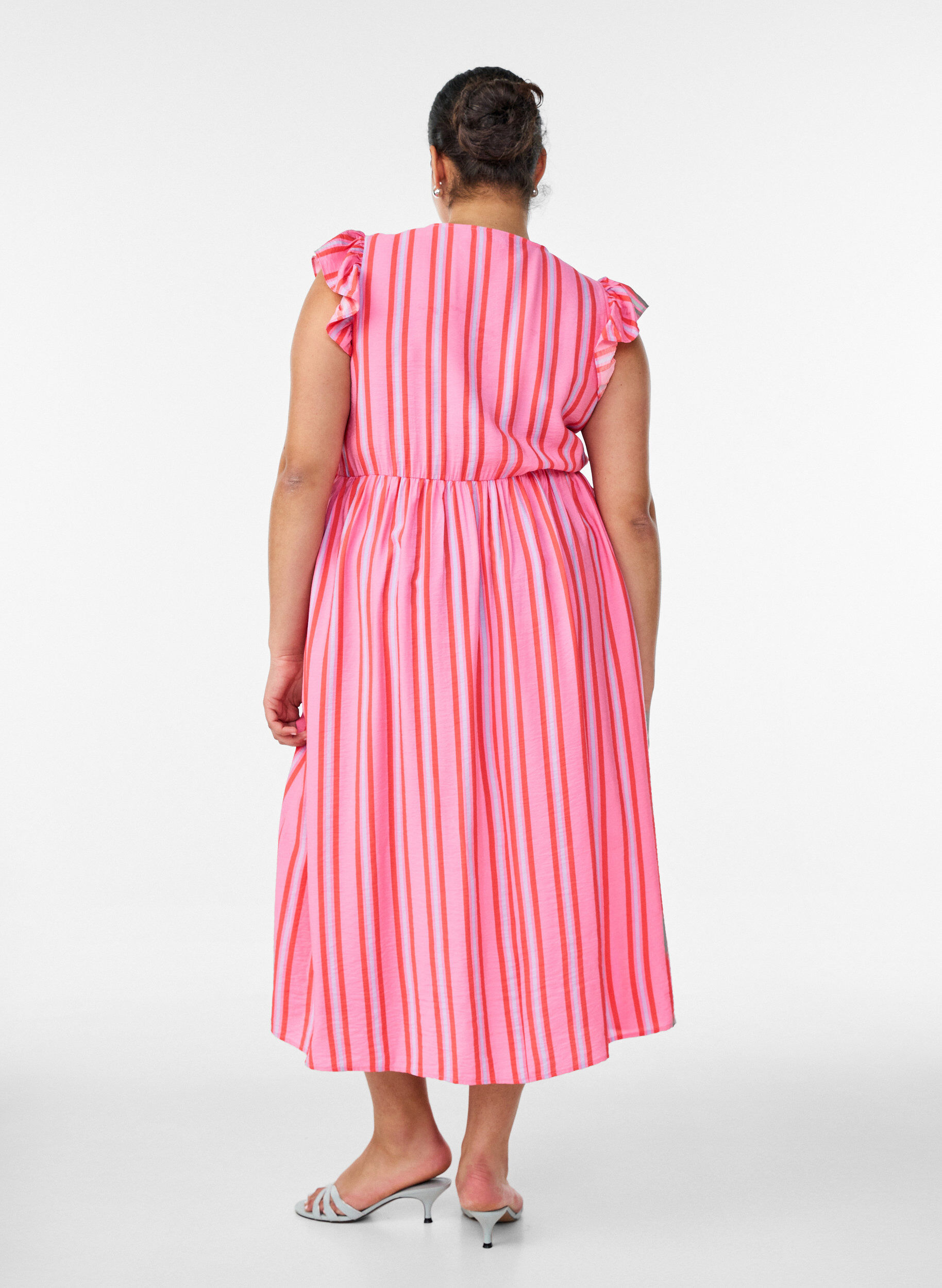 ZizziRobe midi &agrave; rayures avec coupe empire et volants, Rose, Model image number 1