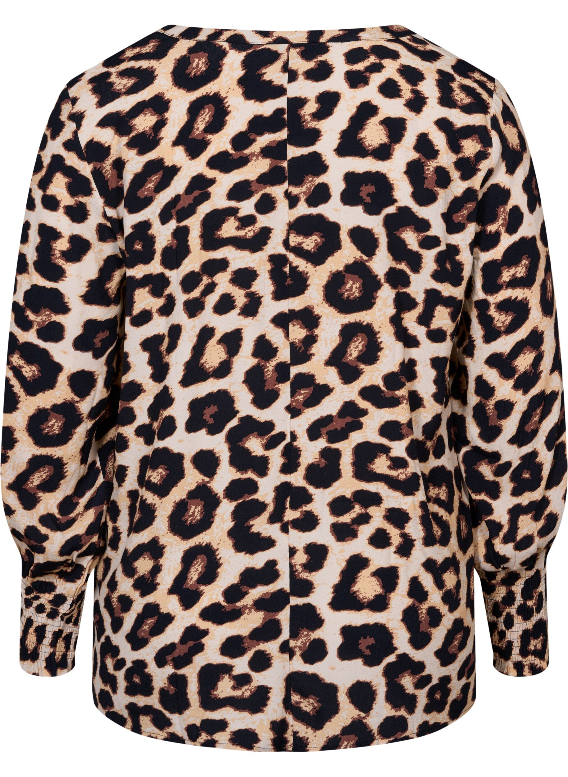 Zizzi Blouse en viscose imprim&eacute;e avec smock, Leo AOP, Packshot image number 1