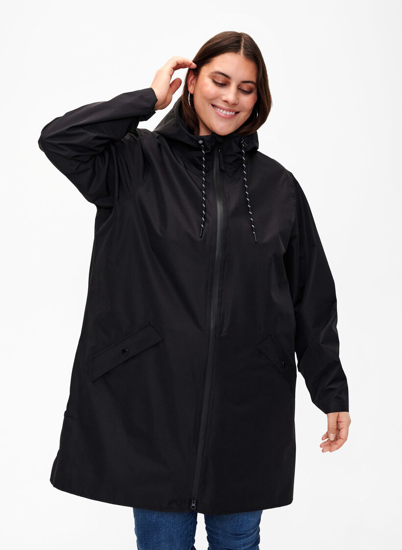 Imperm&eacute;able avec poches et capuche, Noir, Model image number 0