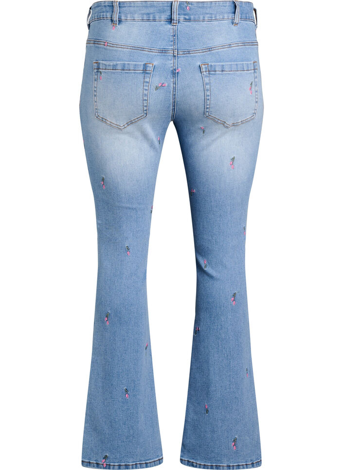 Jeans bootcut avec des fleurs brodées, Bleu Clair, Packshot image number 1
