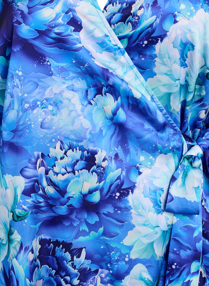 Robe portefeuille à imprimé floral et manches 3/4, Bleu, Packshot image number 2
