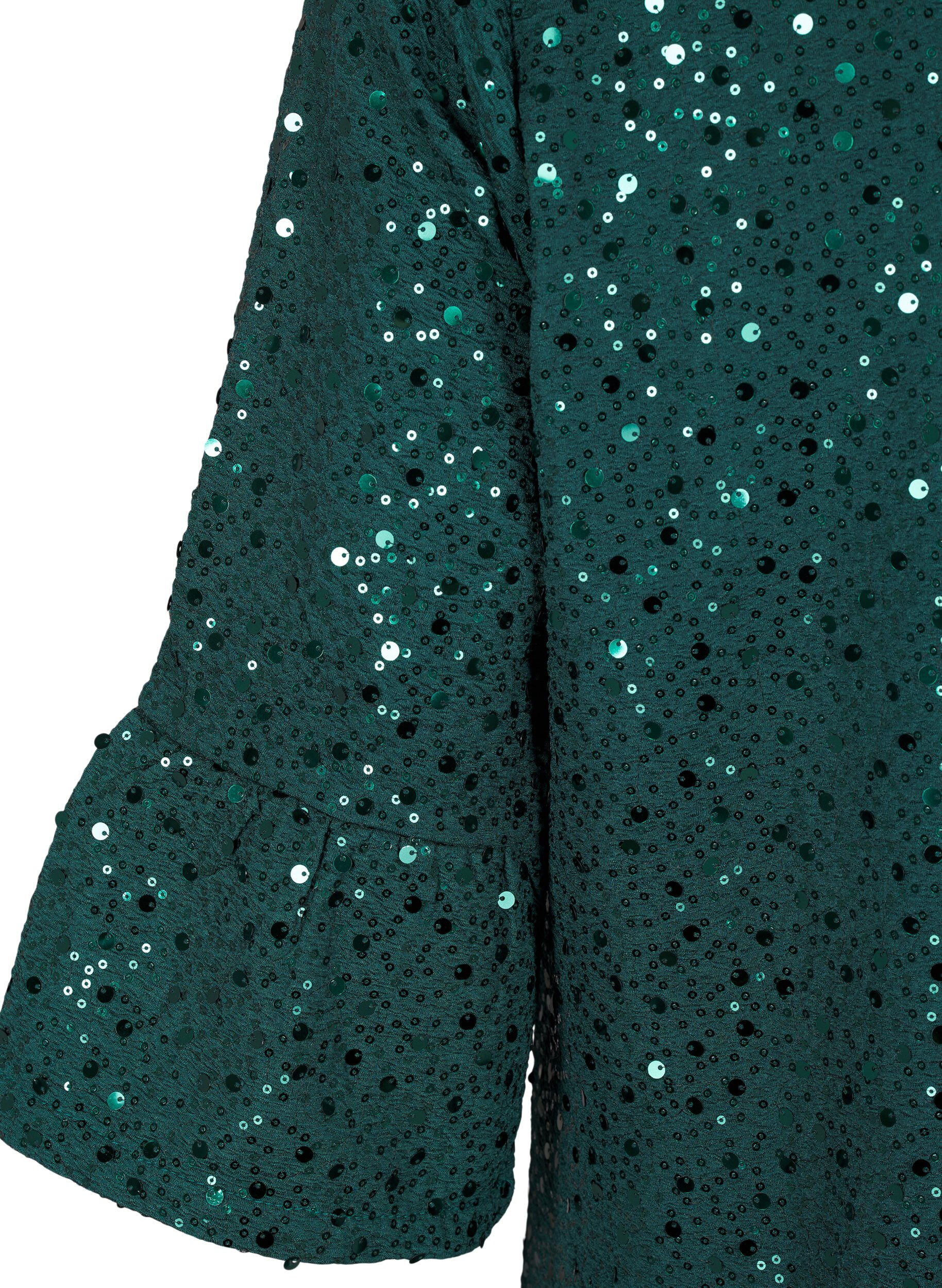 Zizzi Robe &agrave; paillettes avec col en V et manches 3/4, Rain Forest, Packshot image number 3