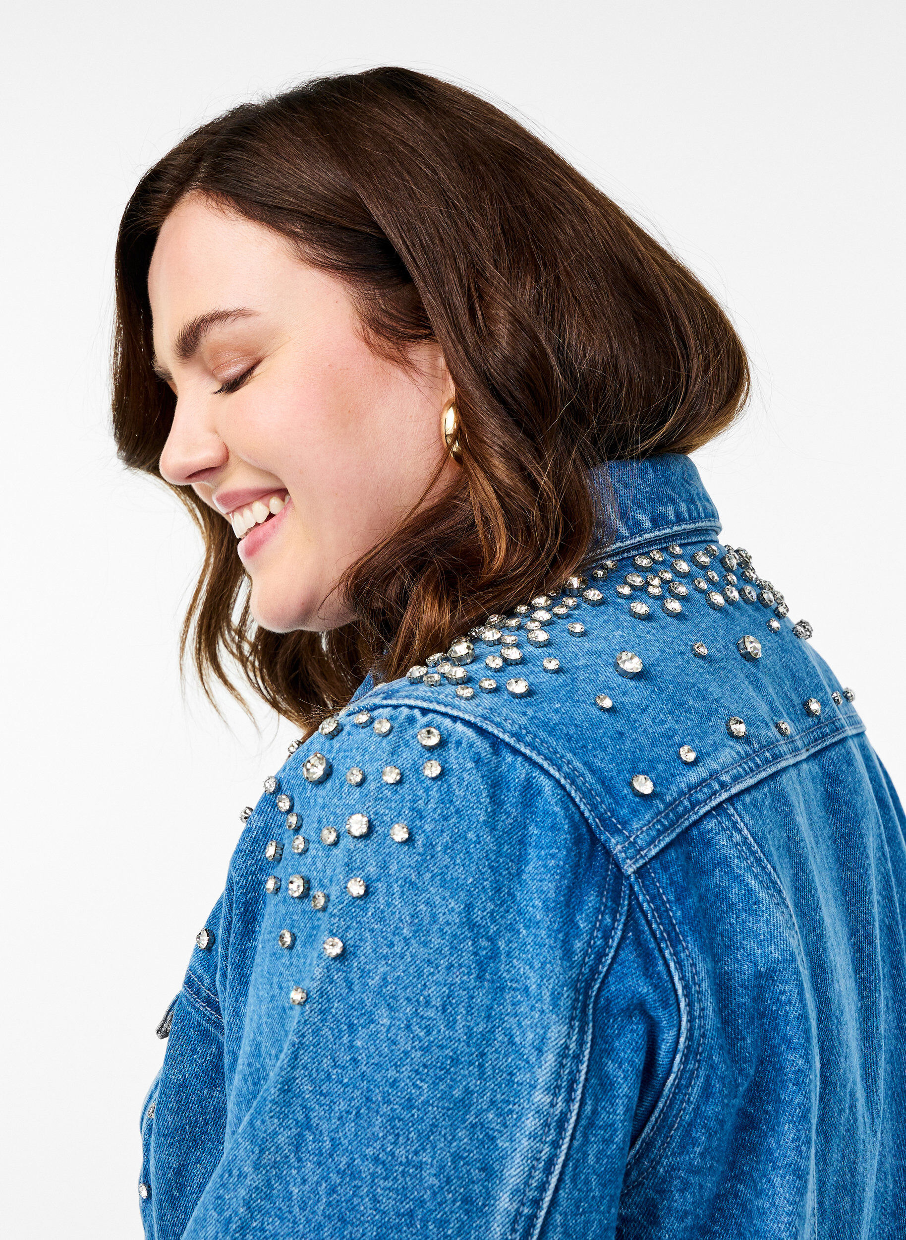Zizzi Veste en jean avec strass, Bleu, Model image number 3