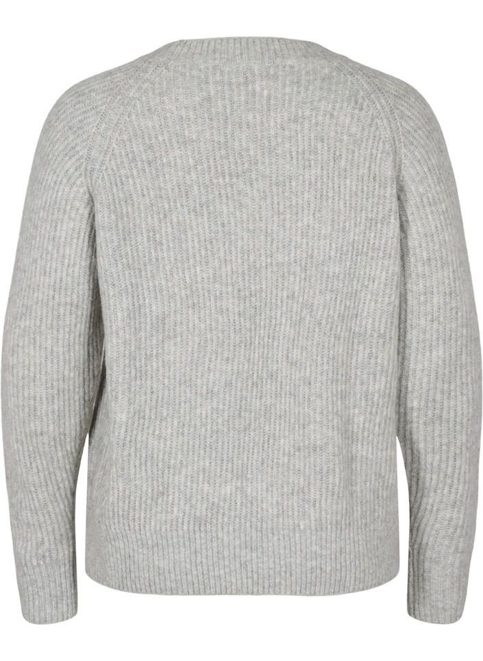 Pull en maille mélangée avec boutons en perle, Light Grey Melange, Packshot image number 1