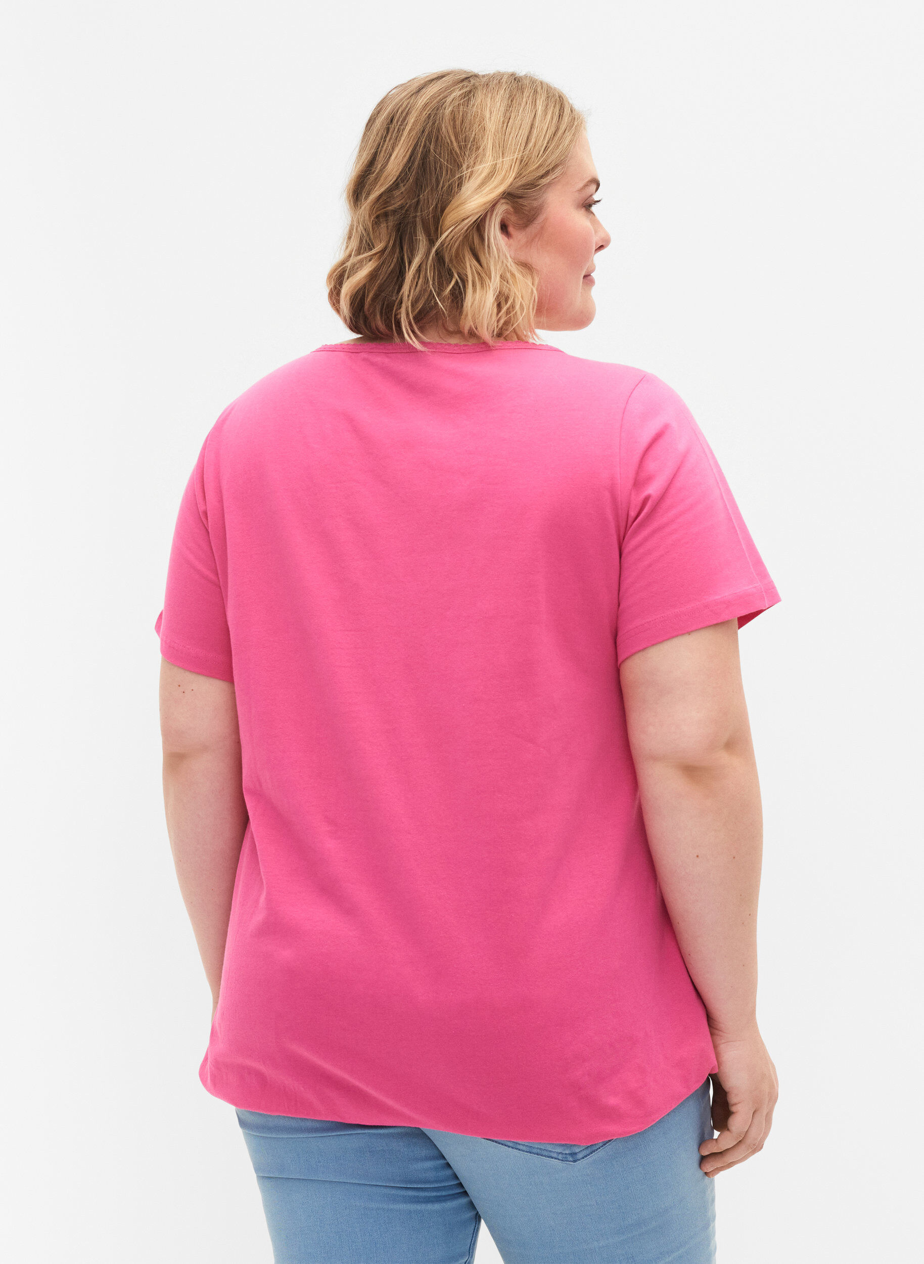 Zizzi T-shirt en coton &agrave; manches courtes, Shocking Pink, Model image number 1