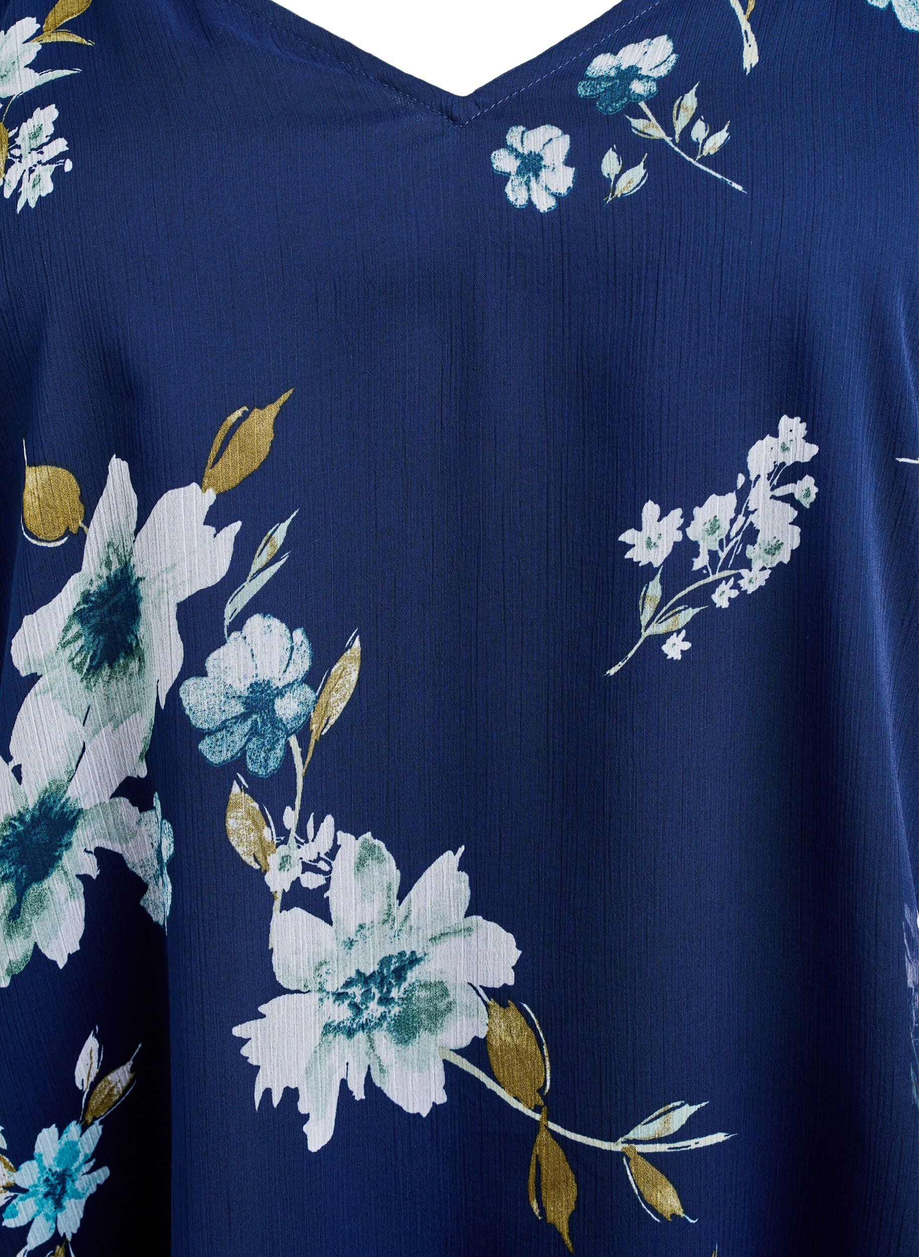 ZizziChemisier en mousseline avec imprim&eacute; floral et manches longues, Bleu, Packshot image number 2