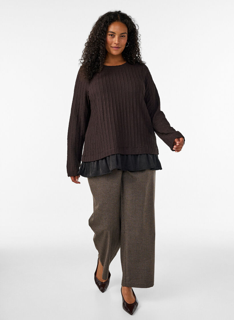Blouse structur&eacute;e avec ourlet &agrave; volants, Marron, Model image number 1