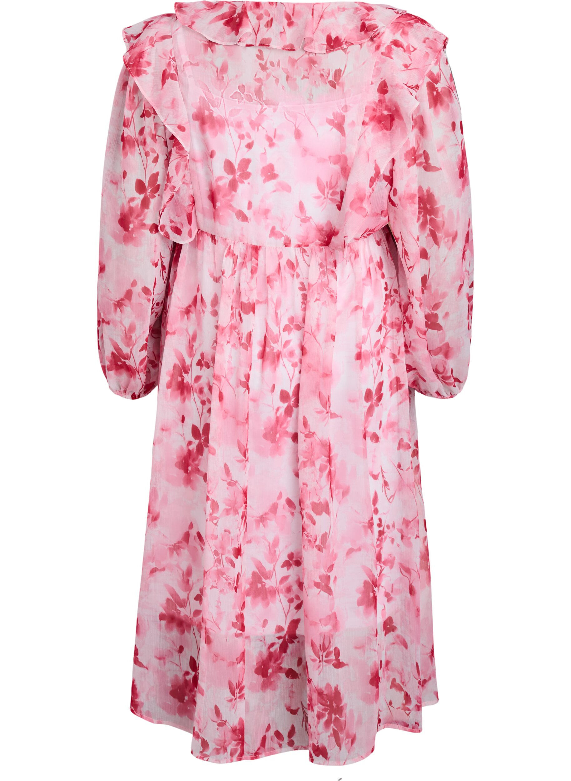 ZizziRobe en chiffon fleuri avec volants et manches longues, Rose, Packshot image number 1