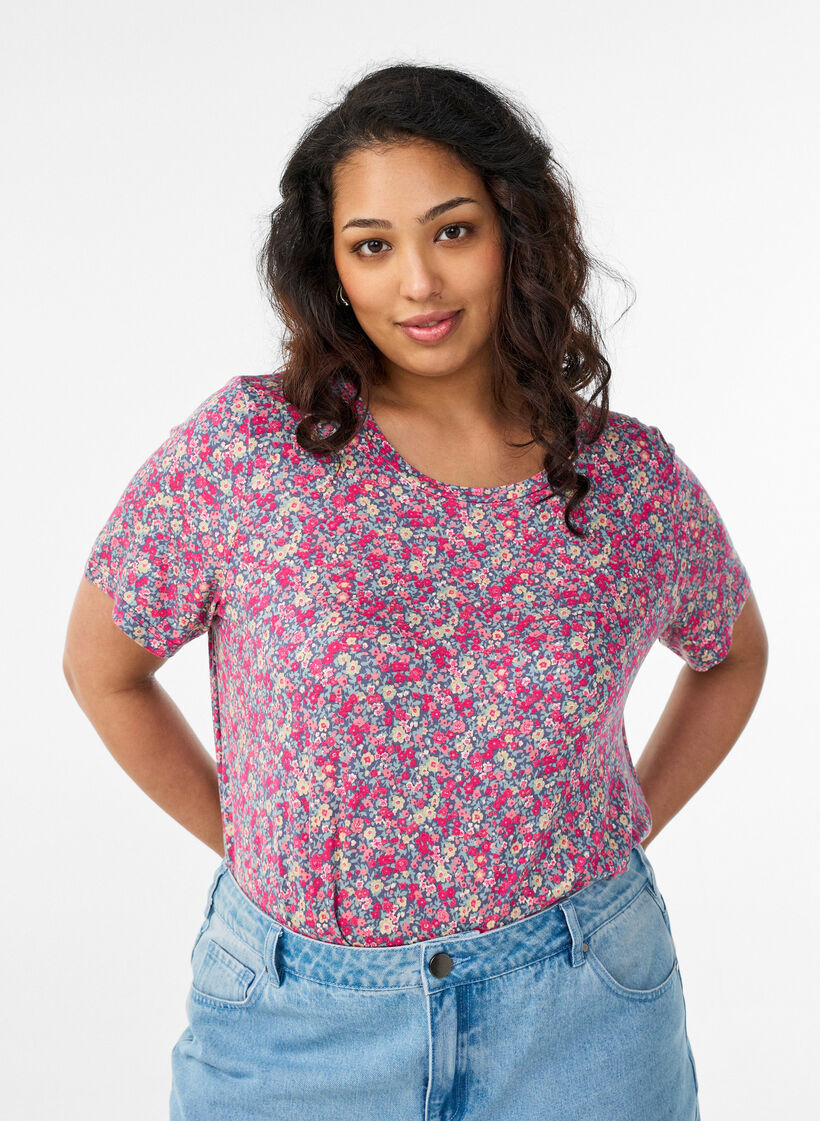 T-shirt avec imprim&eacute; floral, Rose, Model image number 0