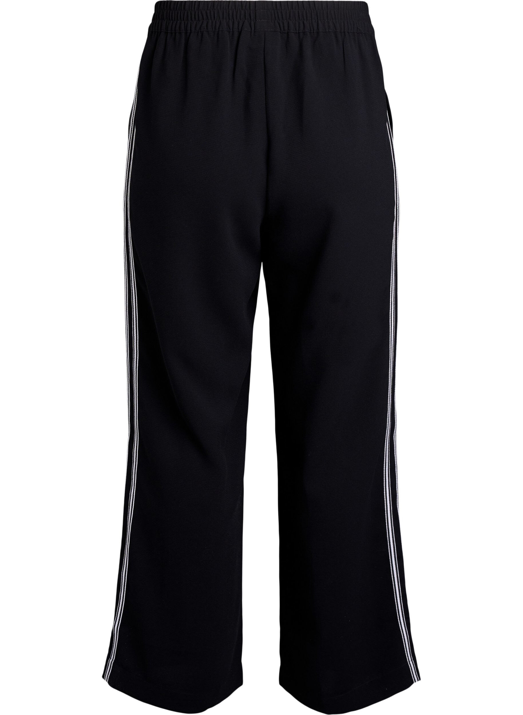 Zizzi Pantalon coupe droite &agrave; bandes ray&eacute;es, Noir, Packshot image number 1