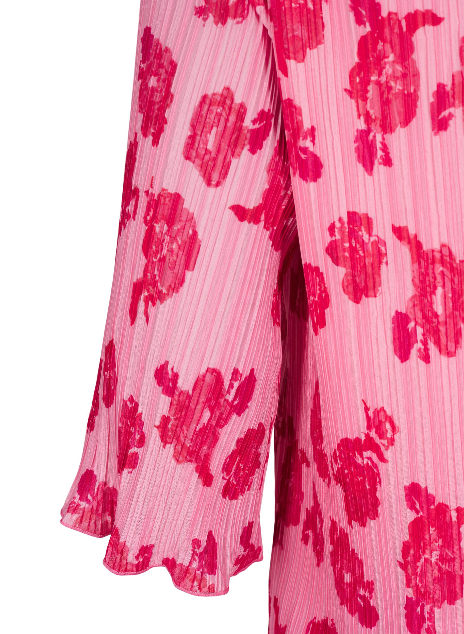 Zizzi Robe pliss&eacute;e avec manches 3/4, Rose, Packshot image number 3