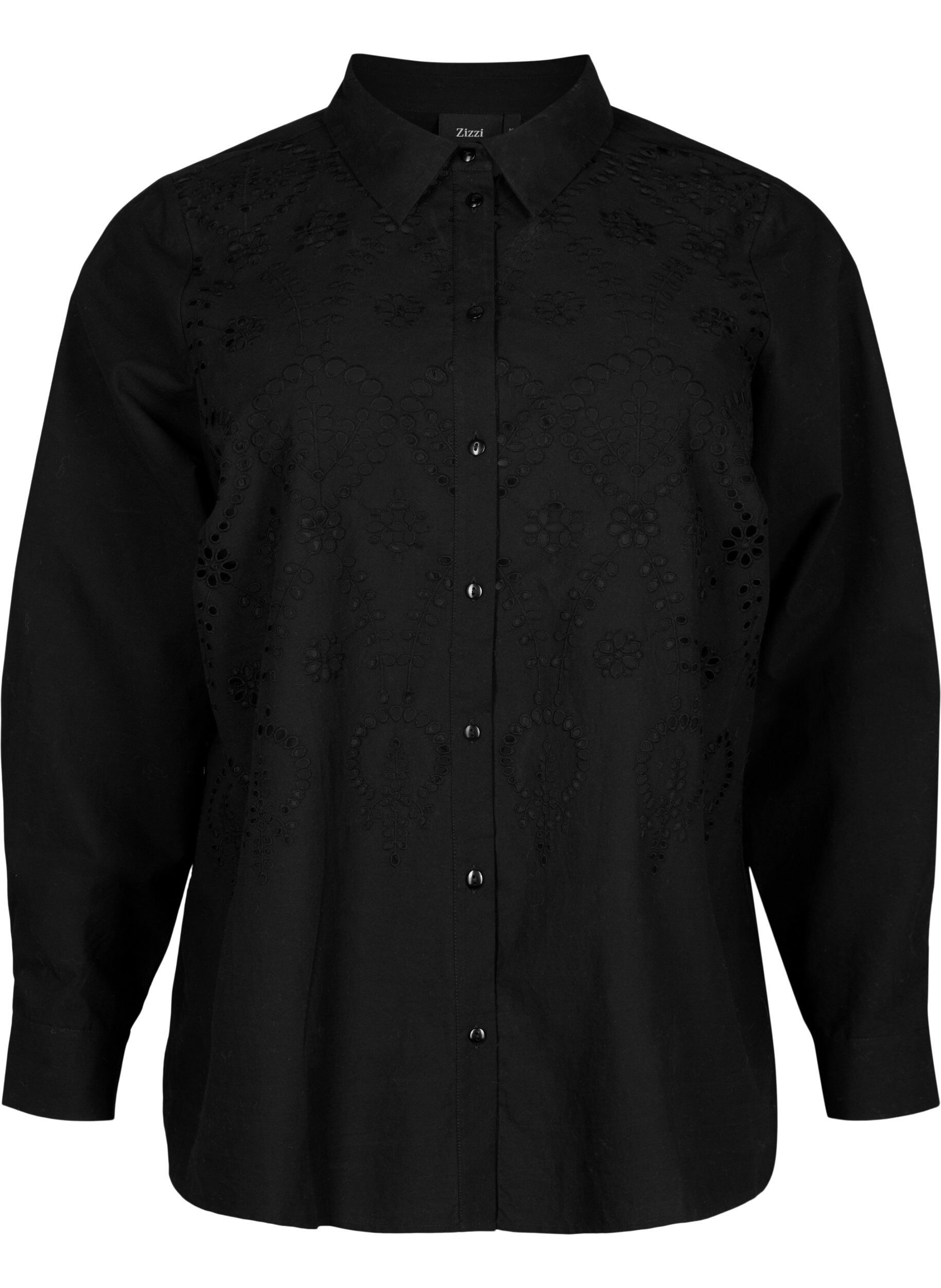 Zizzi Chemise en coton avec broderie anglaise, Black, Packshot image number 0