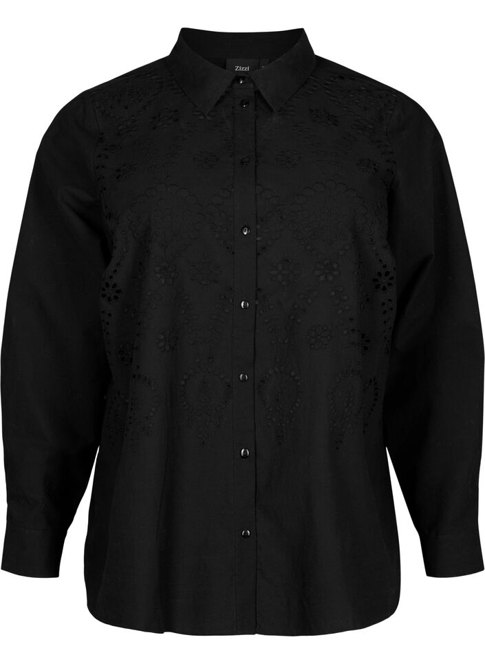 Chemise en coton avec broderie anglaise, Black, Packshot image number 0