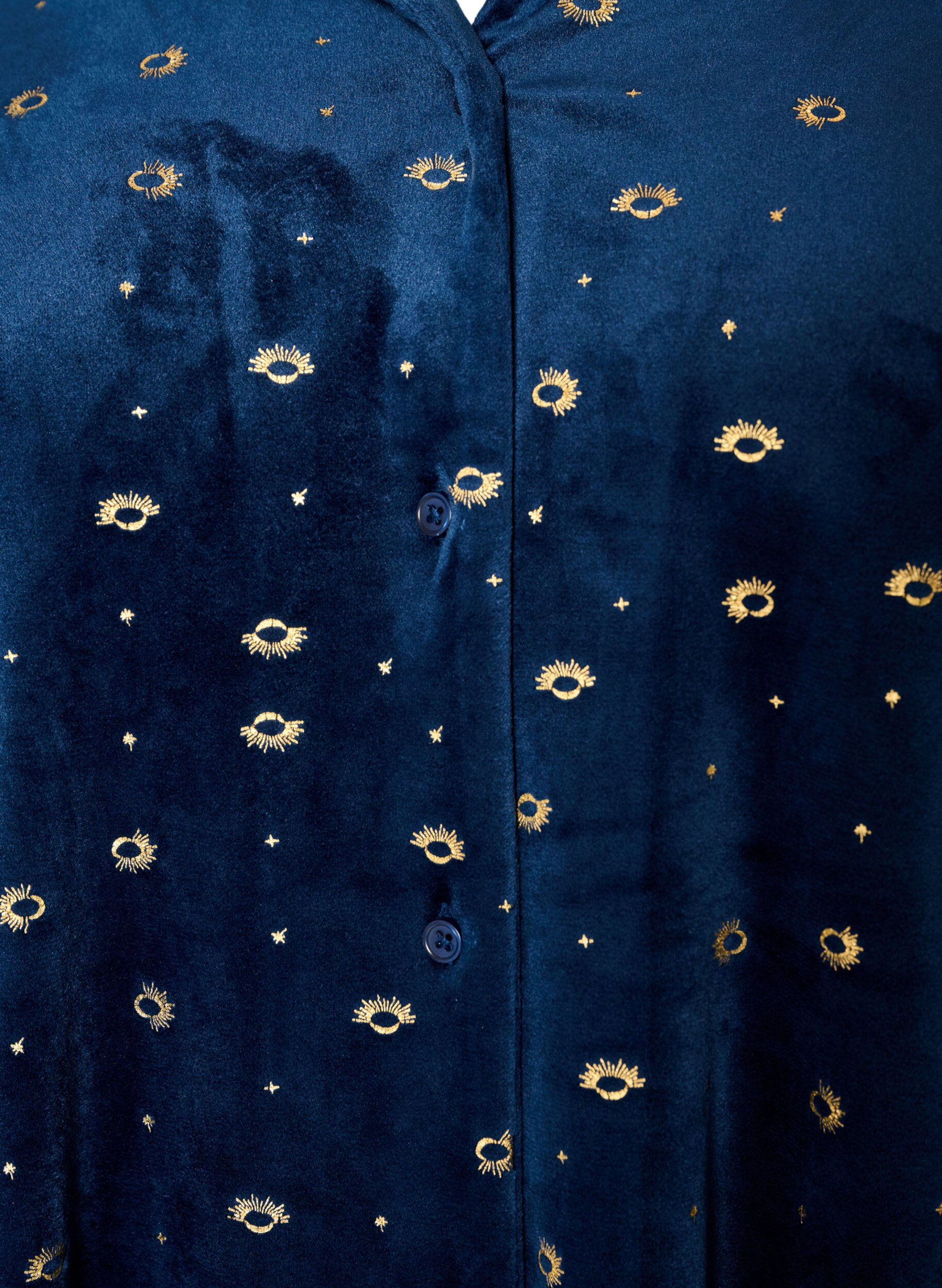 ZizziChemise de pyjama en velours avec un imprim&eacute; int&eacute;gral, Bleu, Packshot image number 2