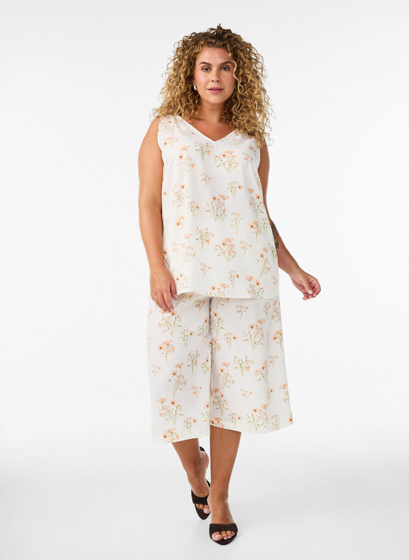 Pantalon ample avec imprim&eacute;, Vanille, Model image number 0