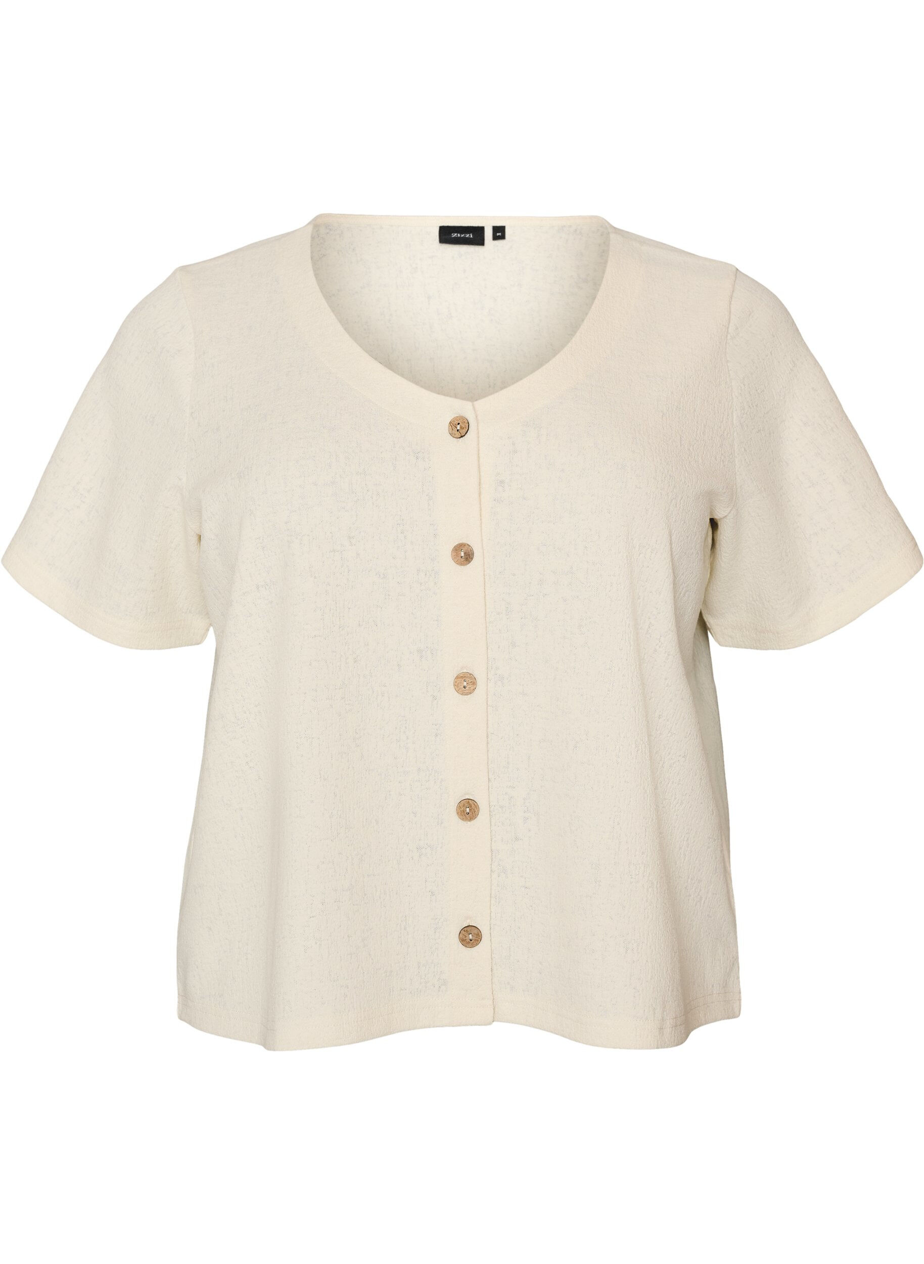 ZizziBlouse en coton textur&eacute; avec fermeture &agrave; boutons, Vanille, Packshot image number 0