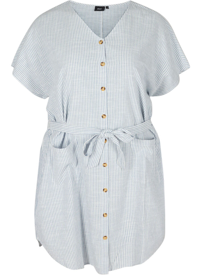 Robe chemise rayée en coton avec poches, Country Blue Stripe, Packshot image number 0