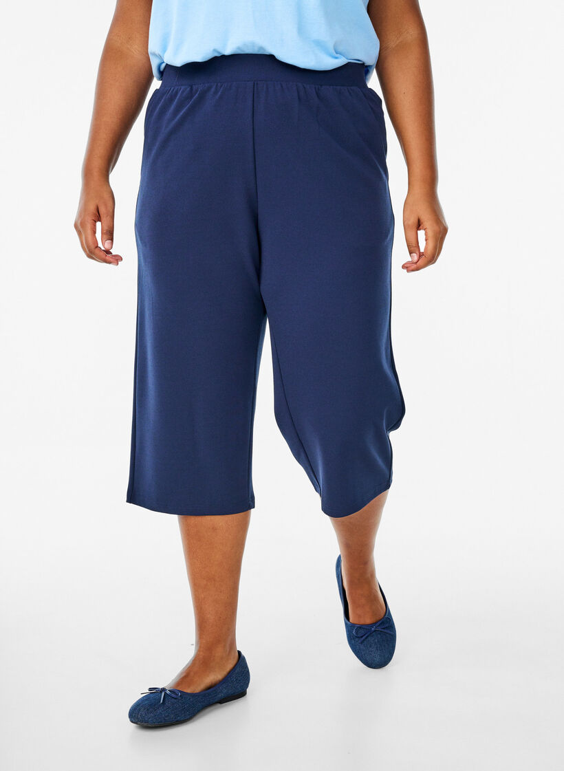 Culotte taille haute &agrave; coupe ample, Bleu, Model image number 2