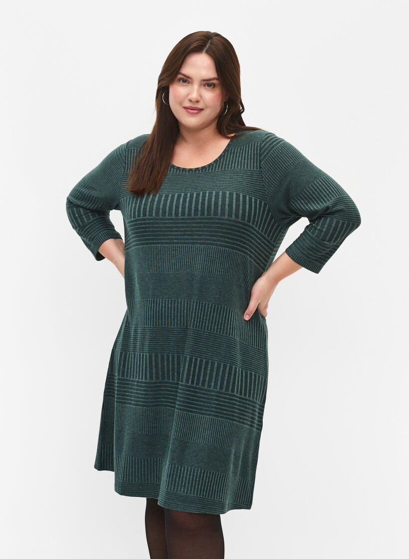 Robe avec manches 3/4 et motif rayé, Scarab Melange, Model image number 0