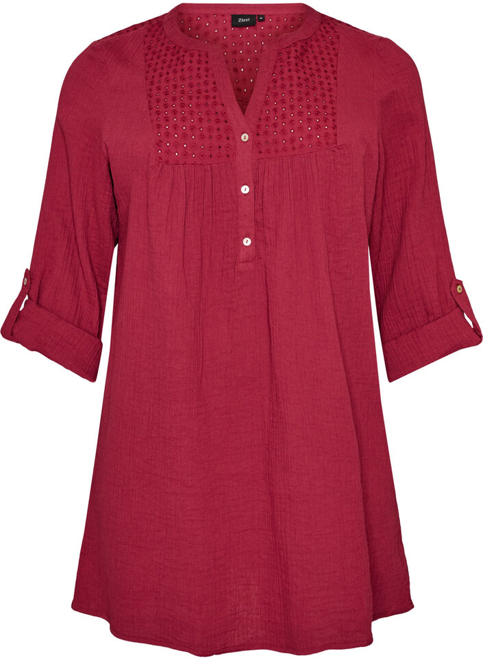 Tunique en mousseline de coton avec broderie anglaise, Rouge, Packshot image number 0