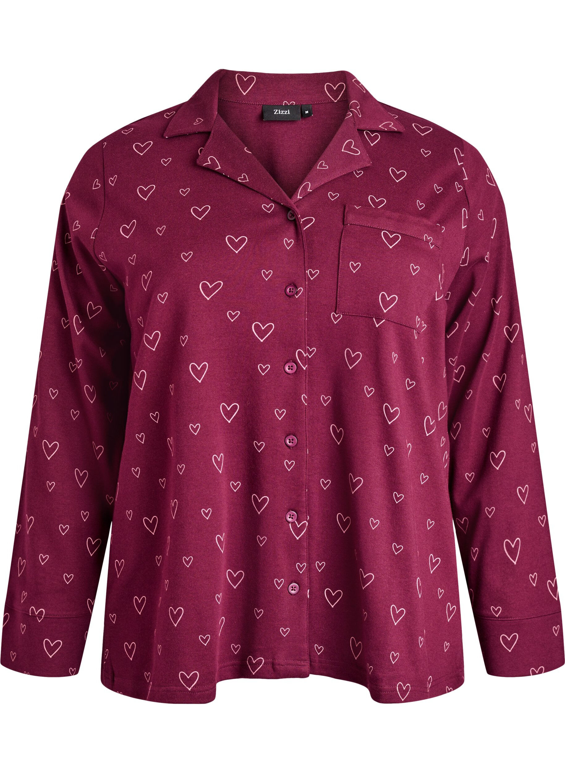 ZizziChemise de pyjama en coton avec poche poitrine, Bordeaux, Packshot image number 0