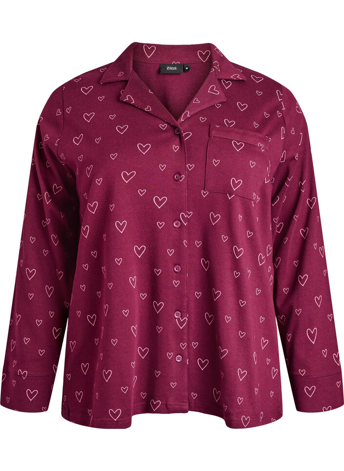 Chemise de pyjama en coton avec poche poitrine, Bordeaux foncé, Packshot