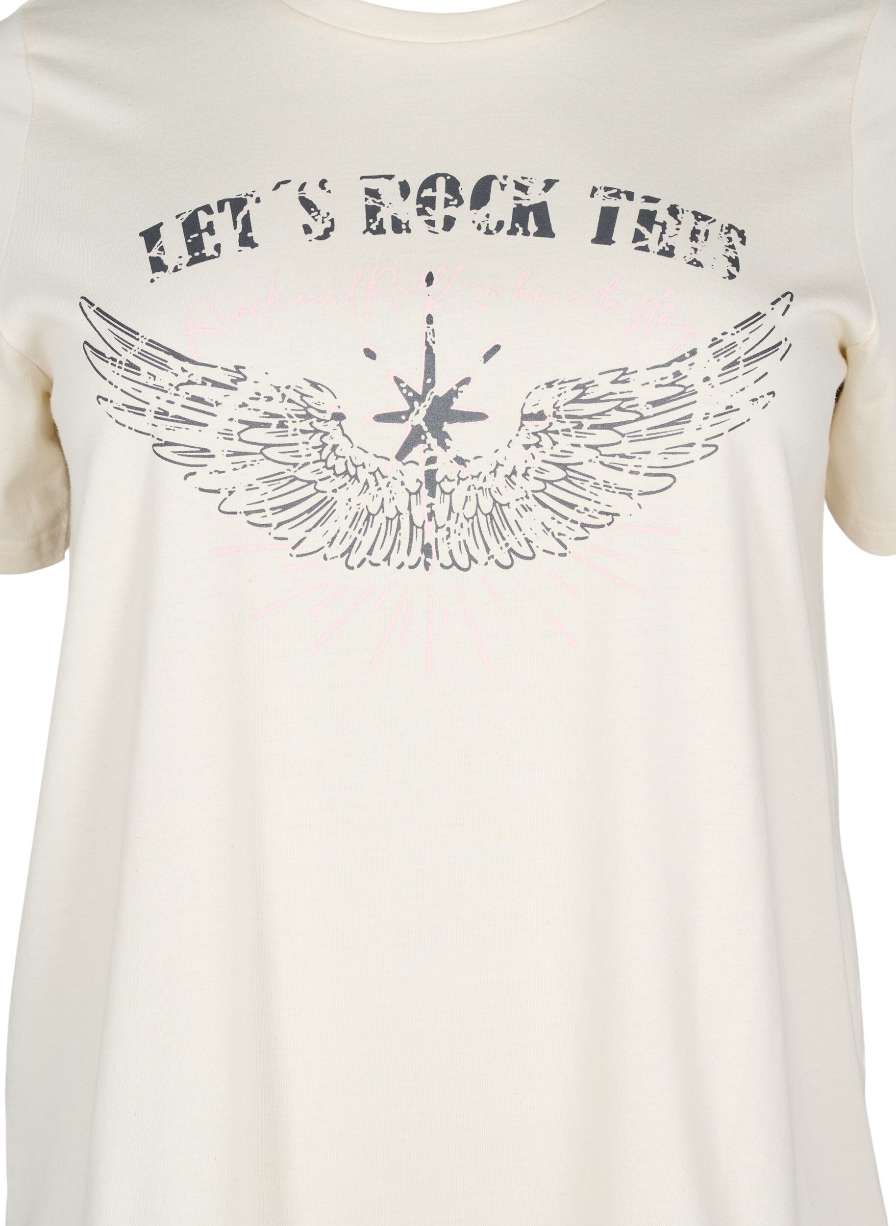 Zizzi T-shirt en coton biologique avec impression sur le devant, Vanille, Packshot image number 2