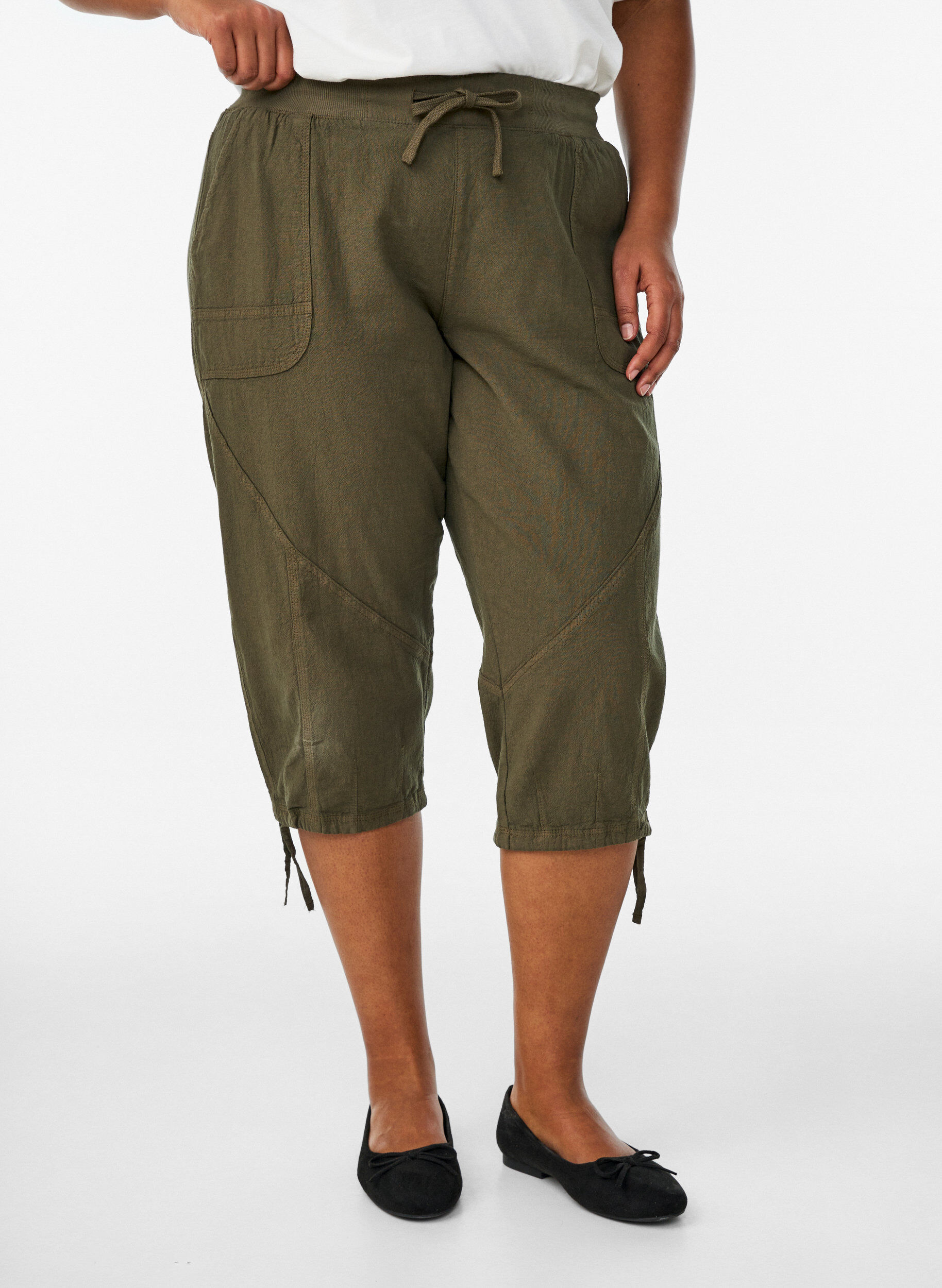 ZizziPantacourt en coton, Vert fonc&eacute;, Model image number 2