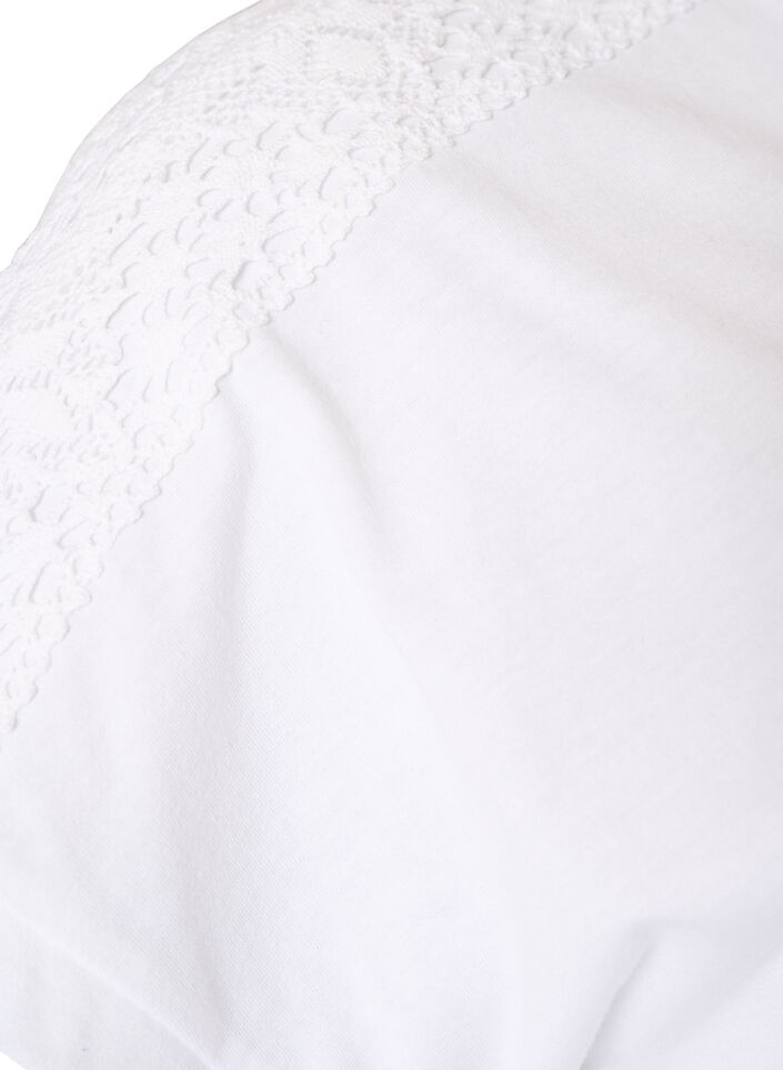 T-shirt en coton avec d&eacute;tails au crochet, Blanc, Packshot image number 3