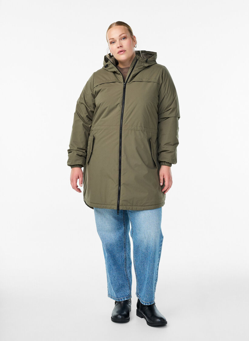 Parka matelass&eacute;e l&eacute;g&egrave;re &agrave; capuche, Vert fonc&eacute;, Model image number 1