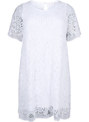 Robe de soirée en dentelle à manches courtes, Bright White, Packshot image number 0