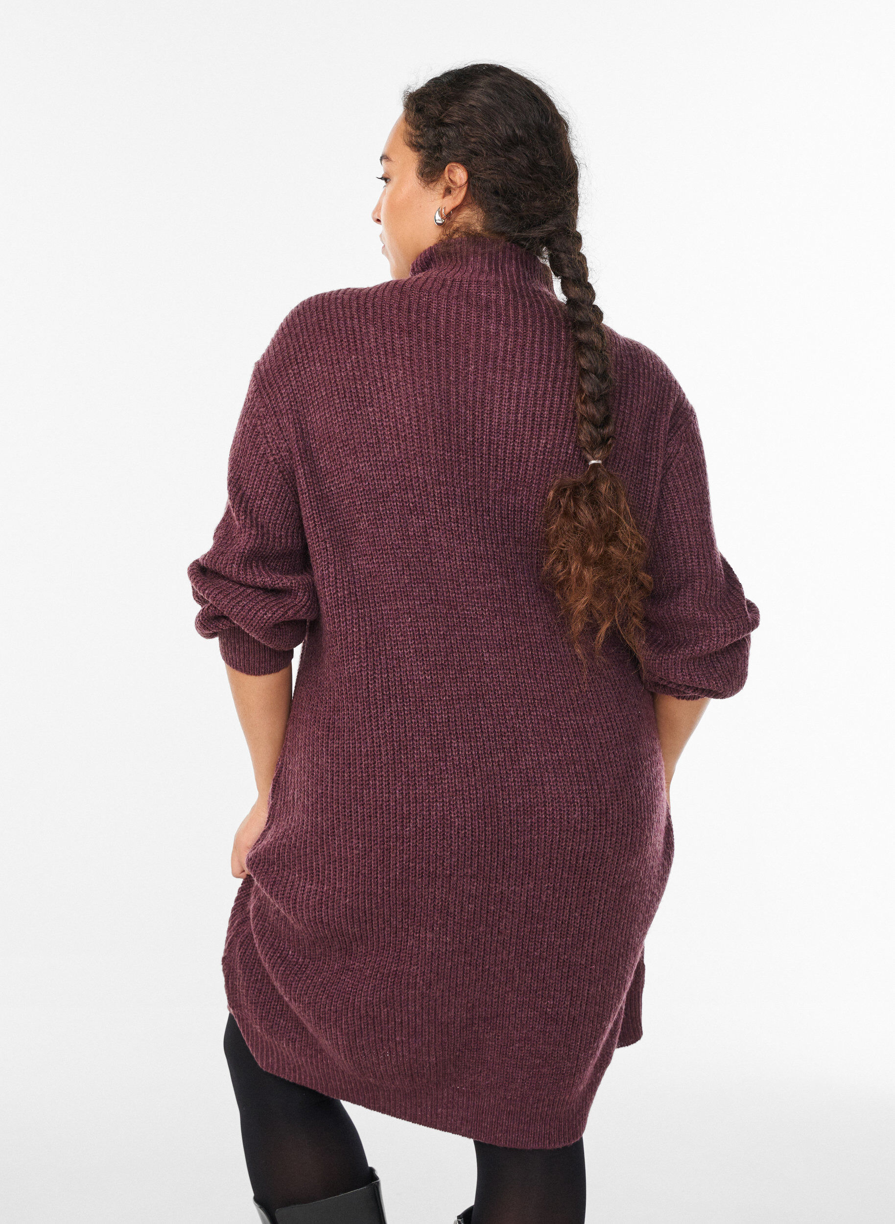 Zizzi FLASH - Robe courte en maille avec col montant, Bordeaux, Model image number 2